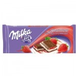 Шоколад, Milka (Милка) 90 г 20 шт клубника со сливками молочный